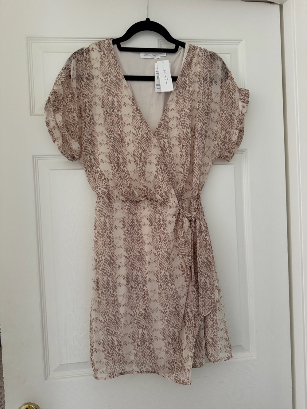 All in Favor Beige Snake-Print Wrap Mini Dress NWT